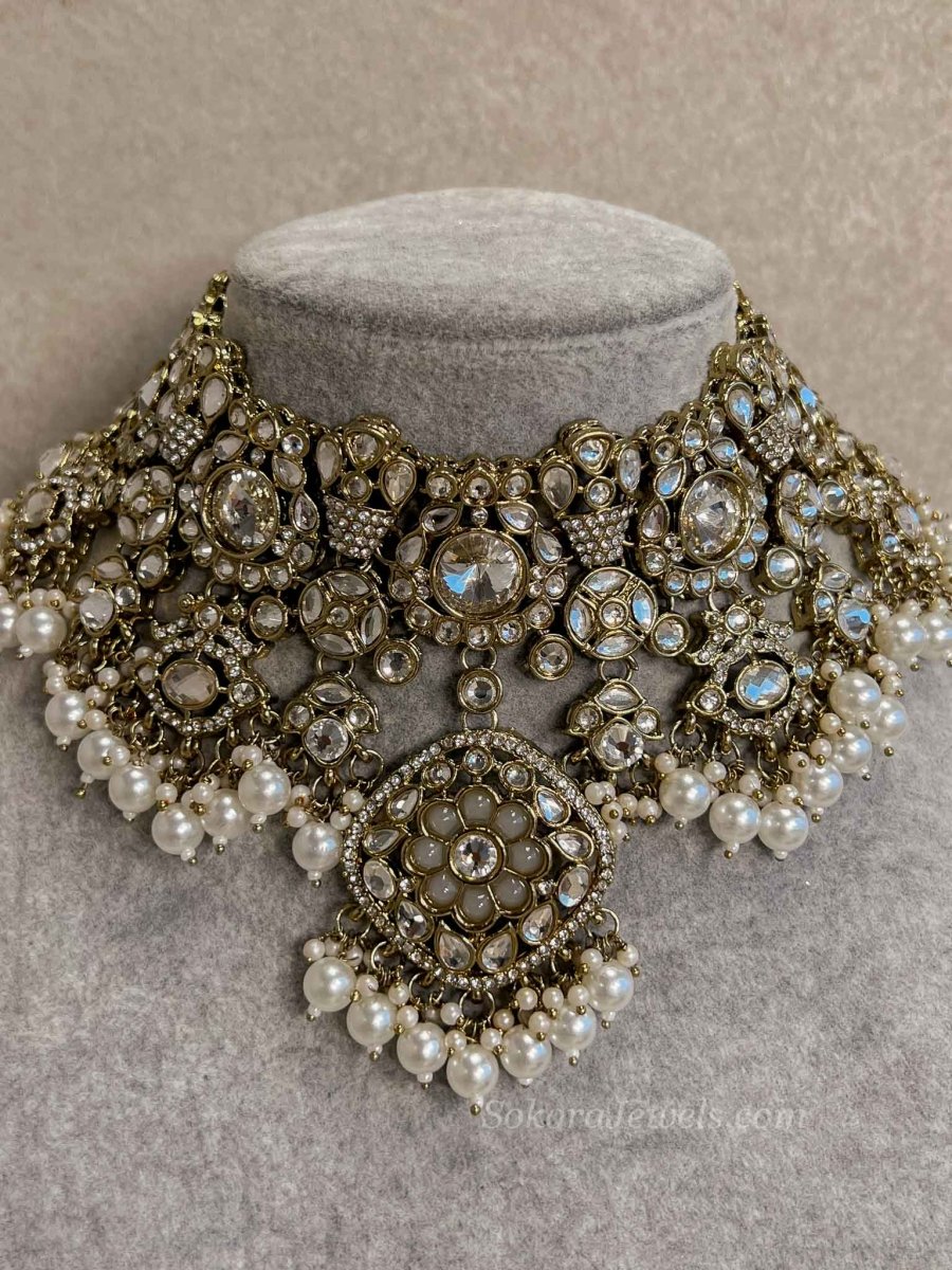 Kundan Bridal set with Headband - SOKORA JEWELSKundan Bridal set with Headband
