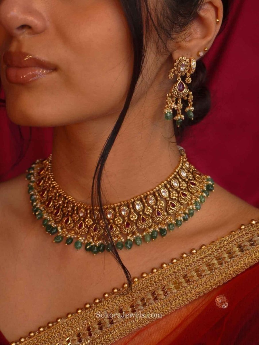 Kundan Choker set - Ruby & Green - SOKORA JEWELSKundan Choker set - Ruby & GreenNECKLACE SETS