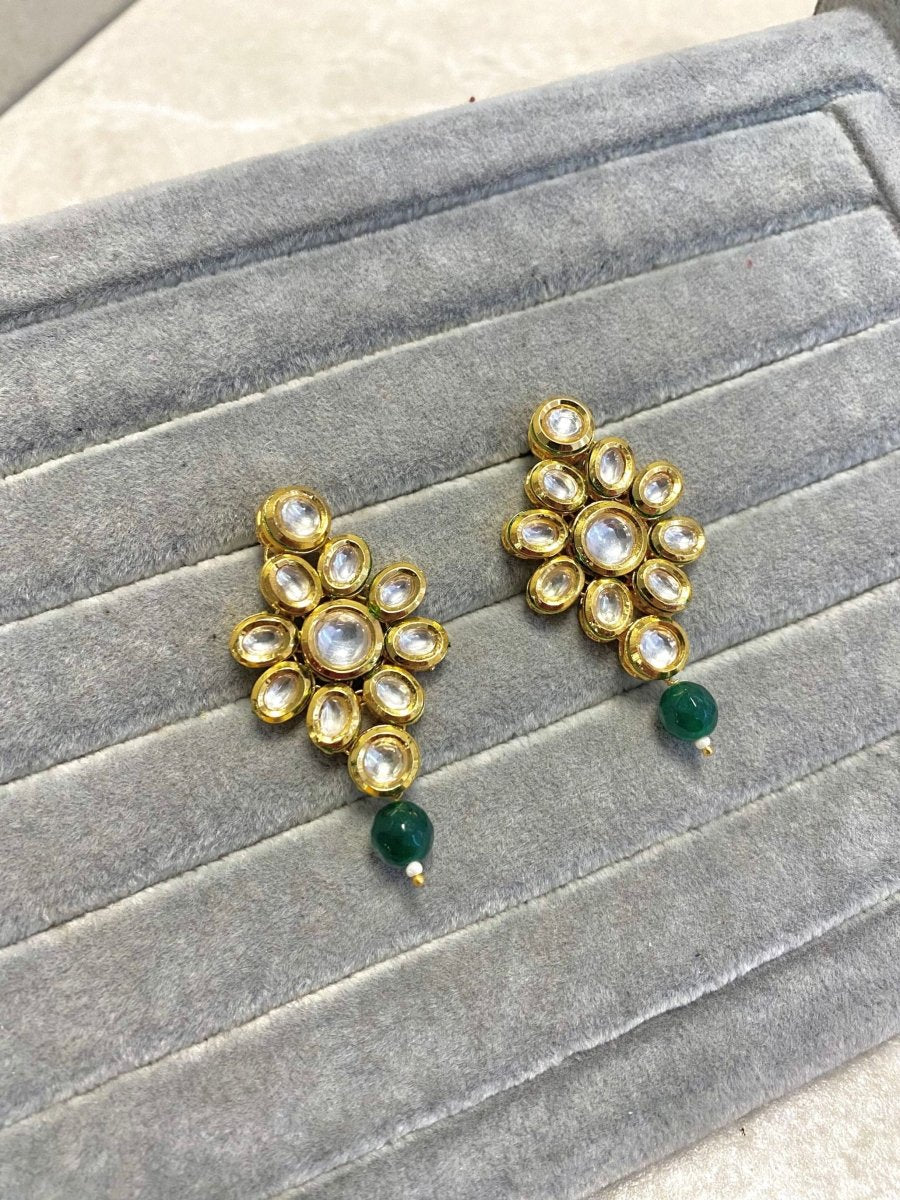 Kundan Drop Earrings - Green - SOKORA JEWELSKundan Drop Earrings - Green