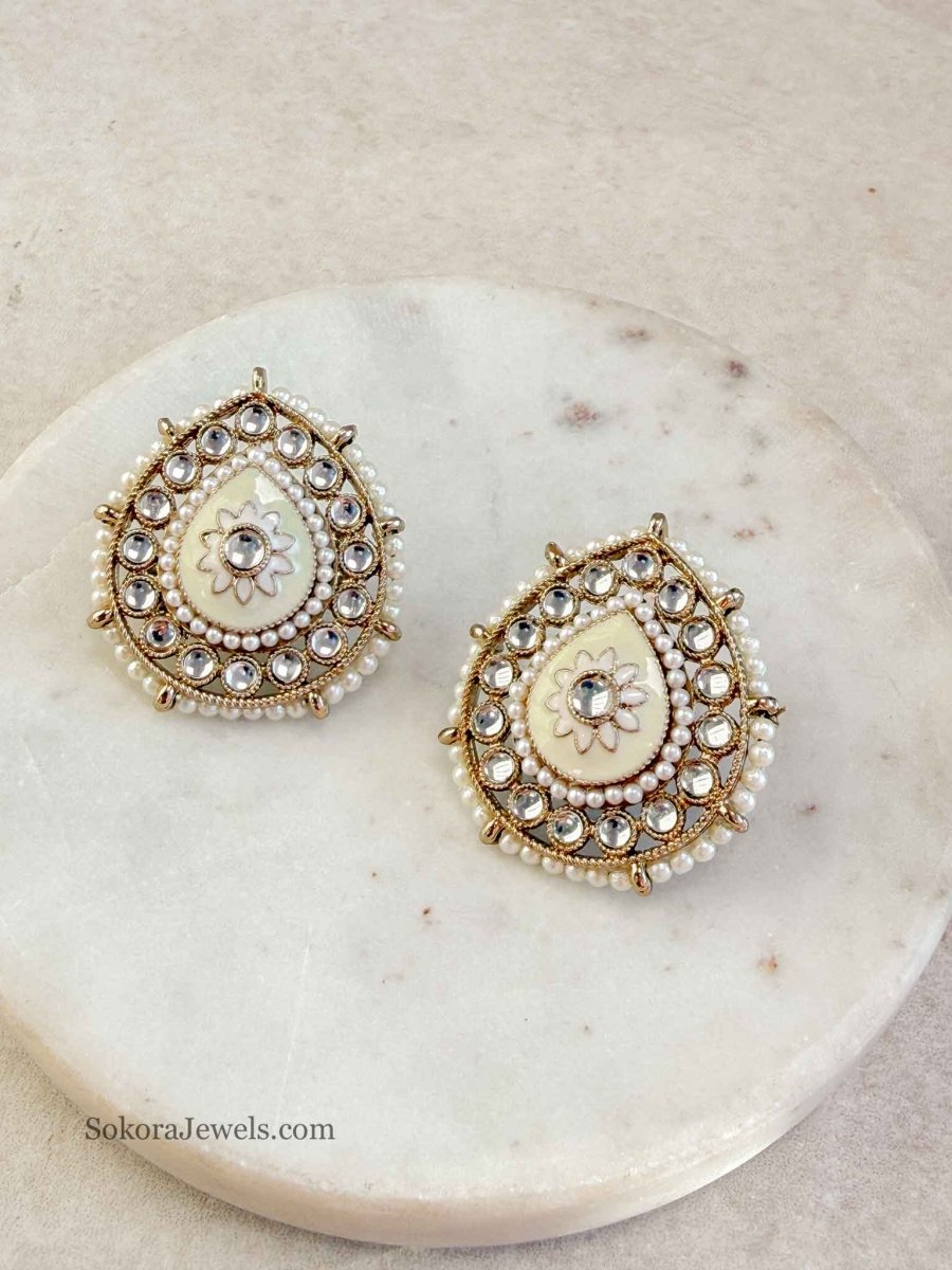 Kundan Drop Shape Earring Tops - SOKORA JEWELSKundan Drop Shape Earring Topsstuds and tops