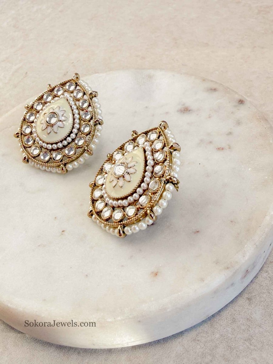 Kundan Drop Shape Earring Tops - SOKORA JEWELSKundan Drop Shape Earring Topsstuds and tops