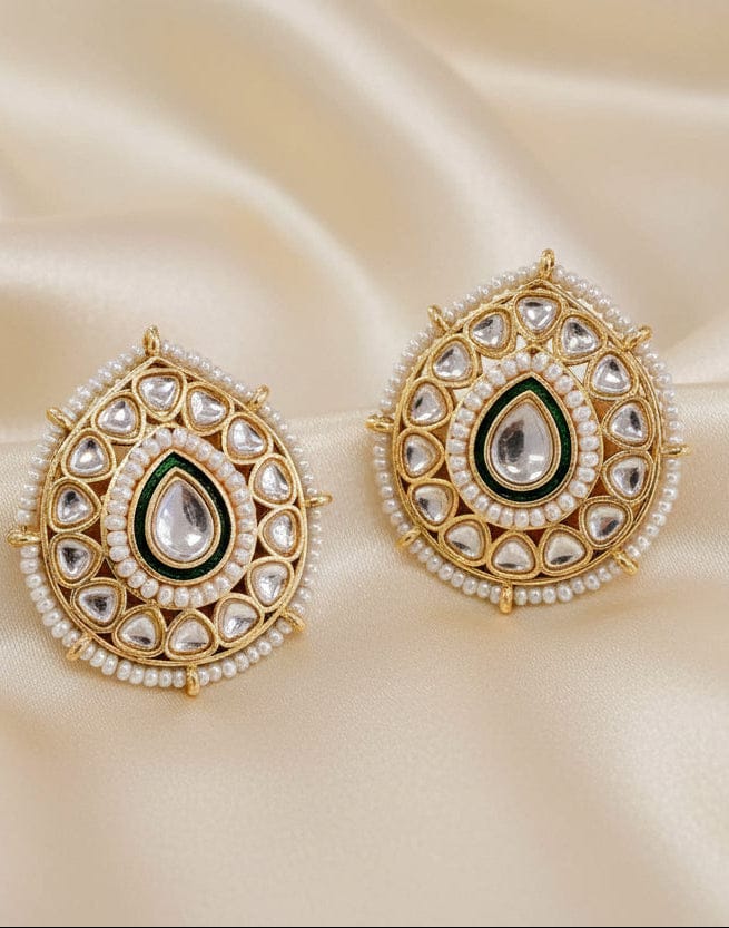 Kundan Drop Shape Earrings - SOKORA JEWELSKundan Drop Shape Earringsstuds and tops
