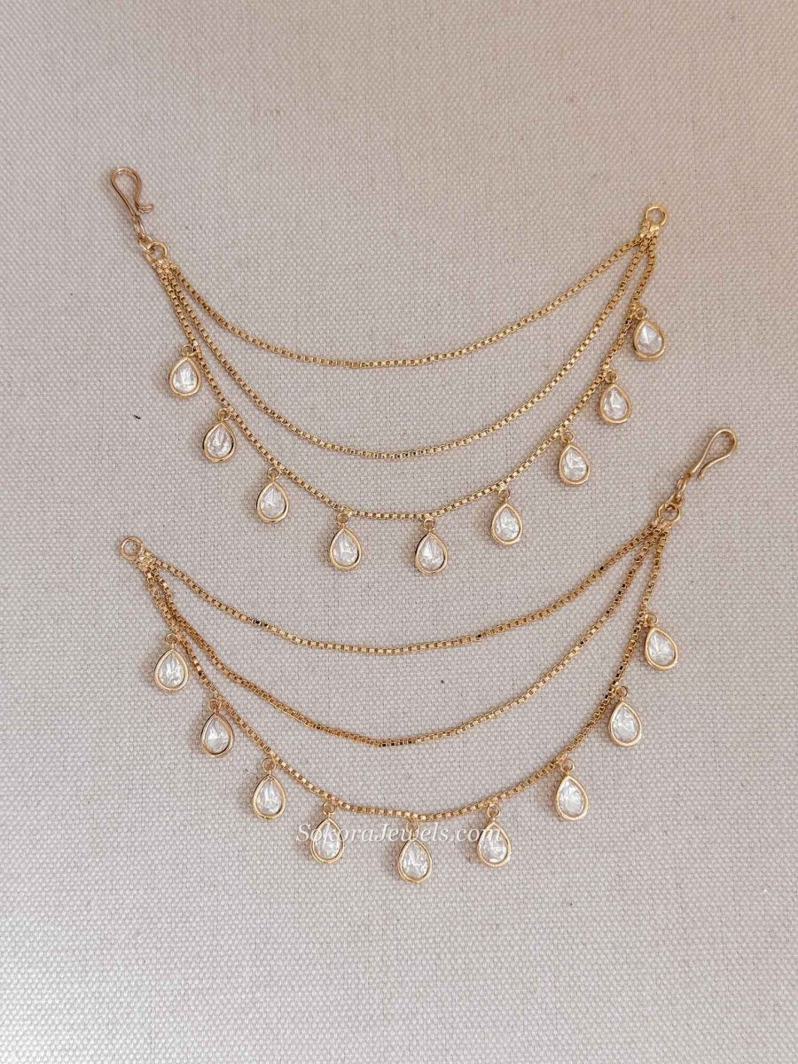 Kundan Droplet Earring Chains - SOKORA JEWELSKundan Droplet Earring ChainsEARRINGS