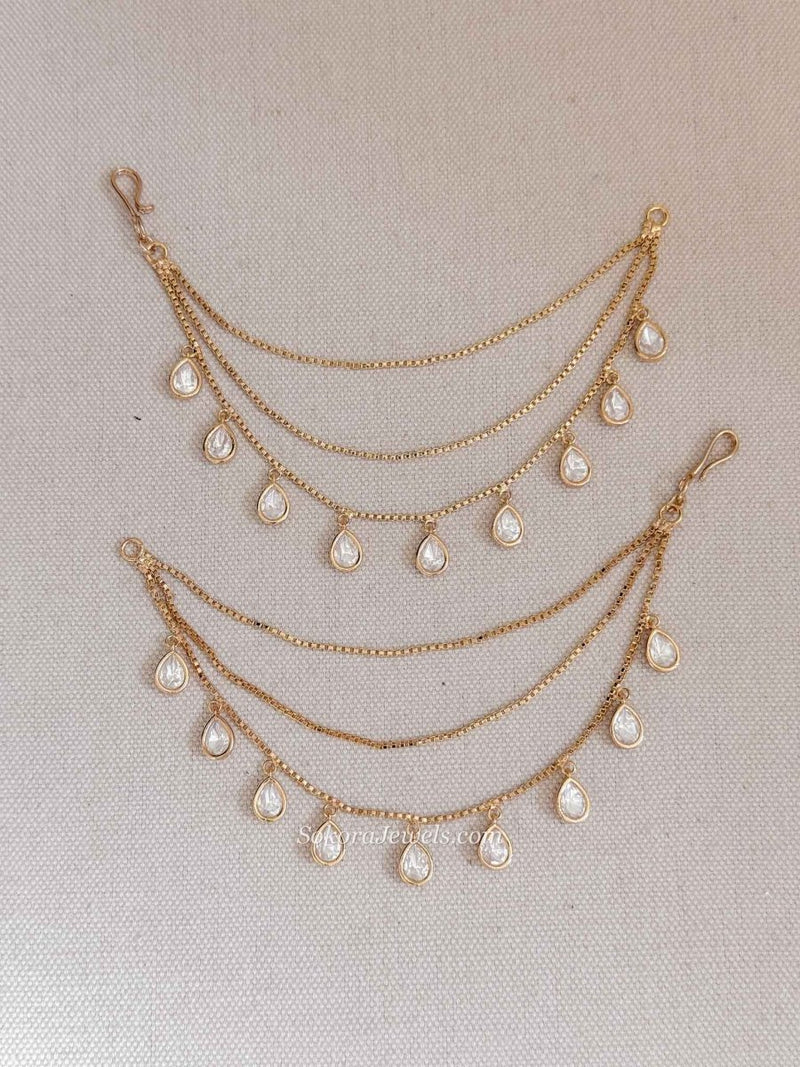 Kundan Droplet Earring Chains - SOKORA JEWELSKundan Droplet Earring ChainsEARRINGS