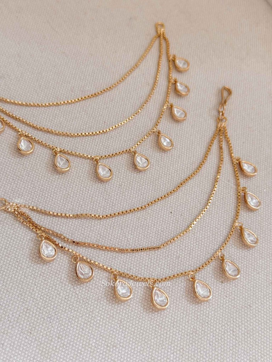 Kundan Droplet Earring Chains - SOKORA JEWELSKundan Droplet Earring ChainsEARRINGS