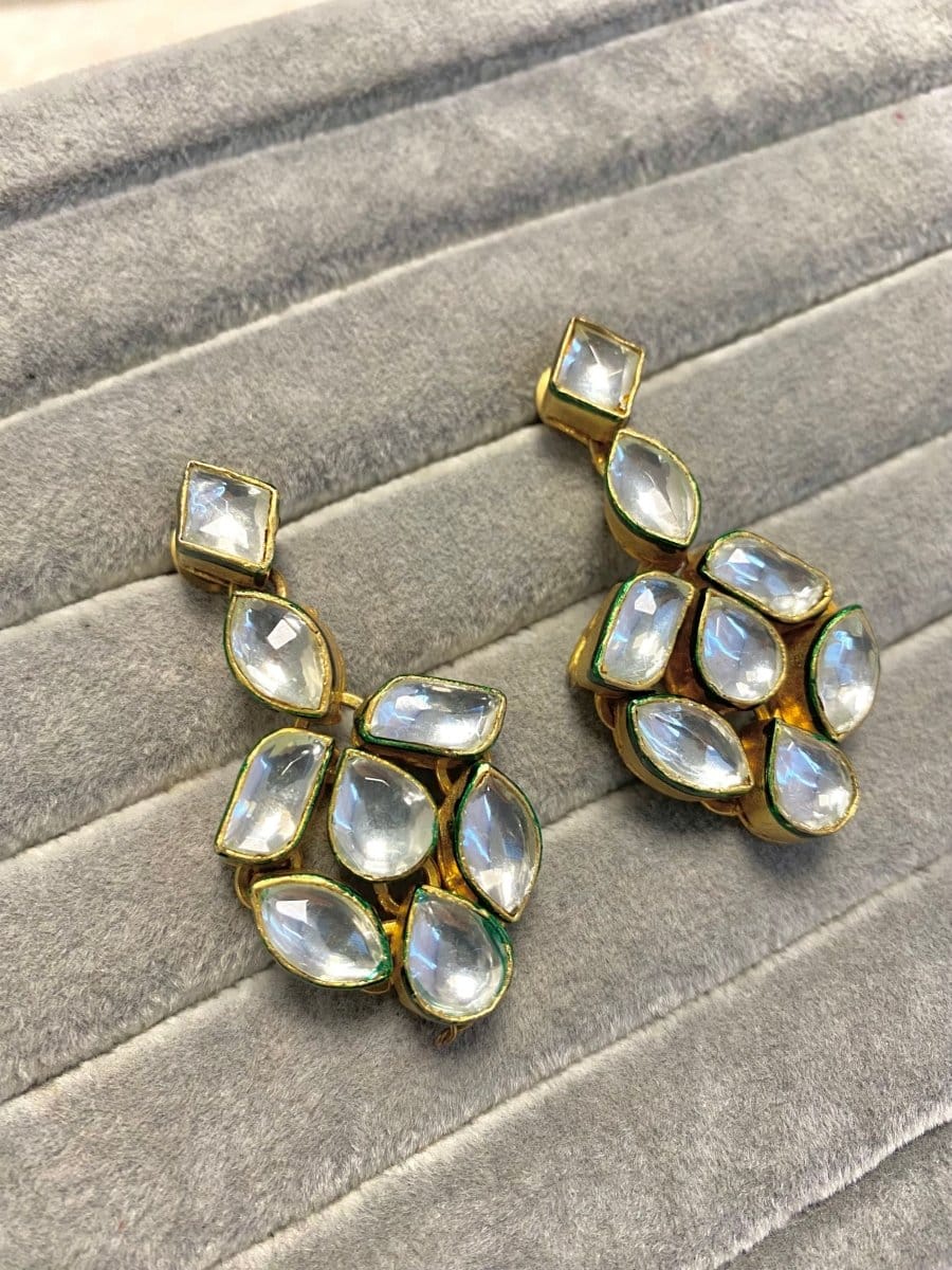 Kundan Earrings - Green/Clear - SOKORA JEWELSKundan Earrings - Green/Clear