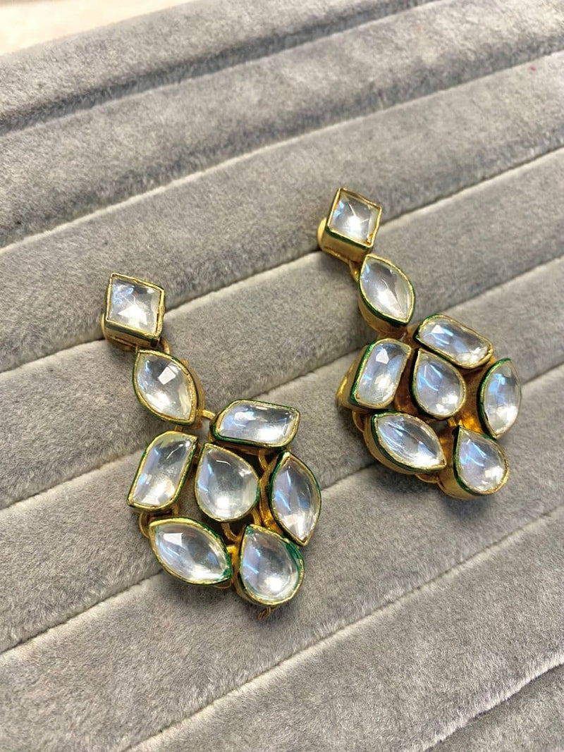 Kundan Earrings - Green/Clear - SOKORA JEWELSKundan Earrings - Green/Clear