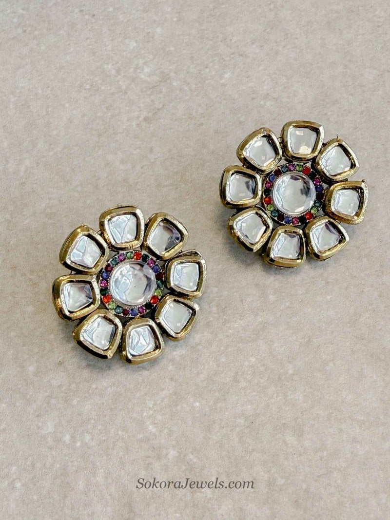 Kundan Floral Earring Tops - SOKORA JEWELSKundan Floral Earring Topsstuds and tops