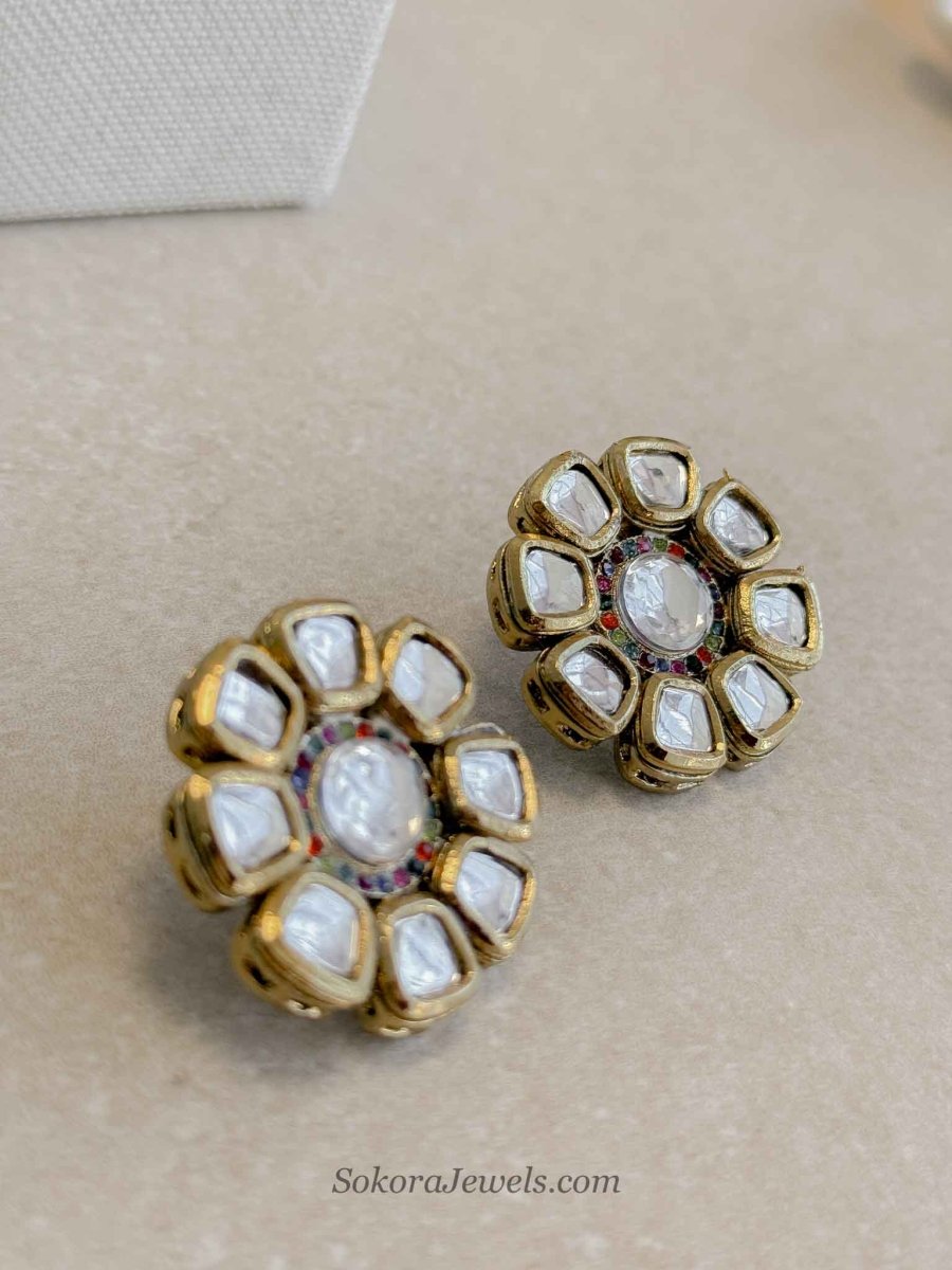 Kundan Floral Earring Tops - SOKORA JEWELSKundan Floral Earring Topsstuds and tops