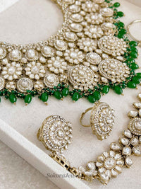 Kundan Green Bridal set with Headband - SOKORA JEWELSKundan Green Bridal set with Headband