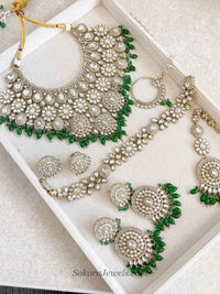 Kundan Green Bridal set with Headband - SOKORA JEWELSKundan Green Bridal set with Headband