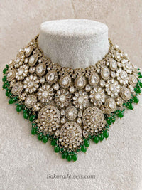 Kundan Green Bridal set with Headband - SOKORA JEWELSKundan Green Bridal set with Headband