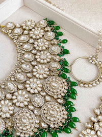 Kundan Green Bridal set with Headband - SOKORA JEWELSKundan Green Bridal set with Headband