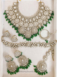 Kundan Green Bridal set with Headband - SOKORA JEWELSKundan Green Bridal set with Headband