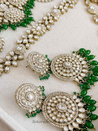 Kundan Green Bridal set with Headband - SOKORA JEWELSKundan Green Bridal set with Headband