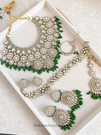 Kundan Green Bridal set with Headband - SOKORA JEWELSKundan Green Bridal set with Headband