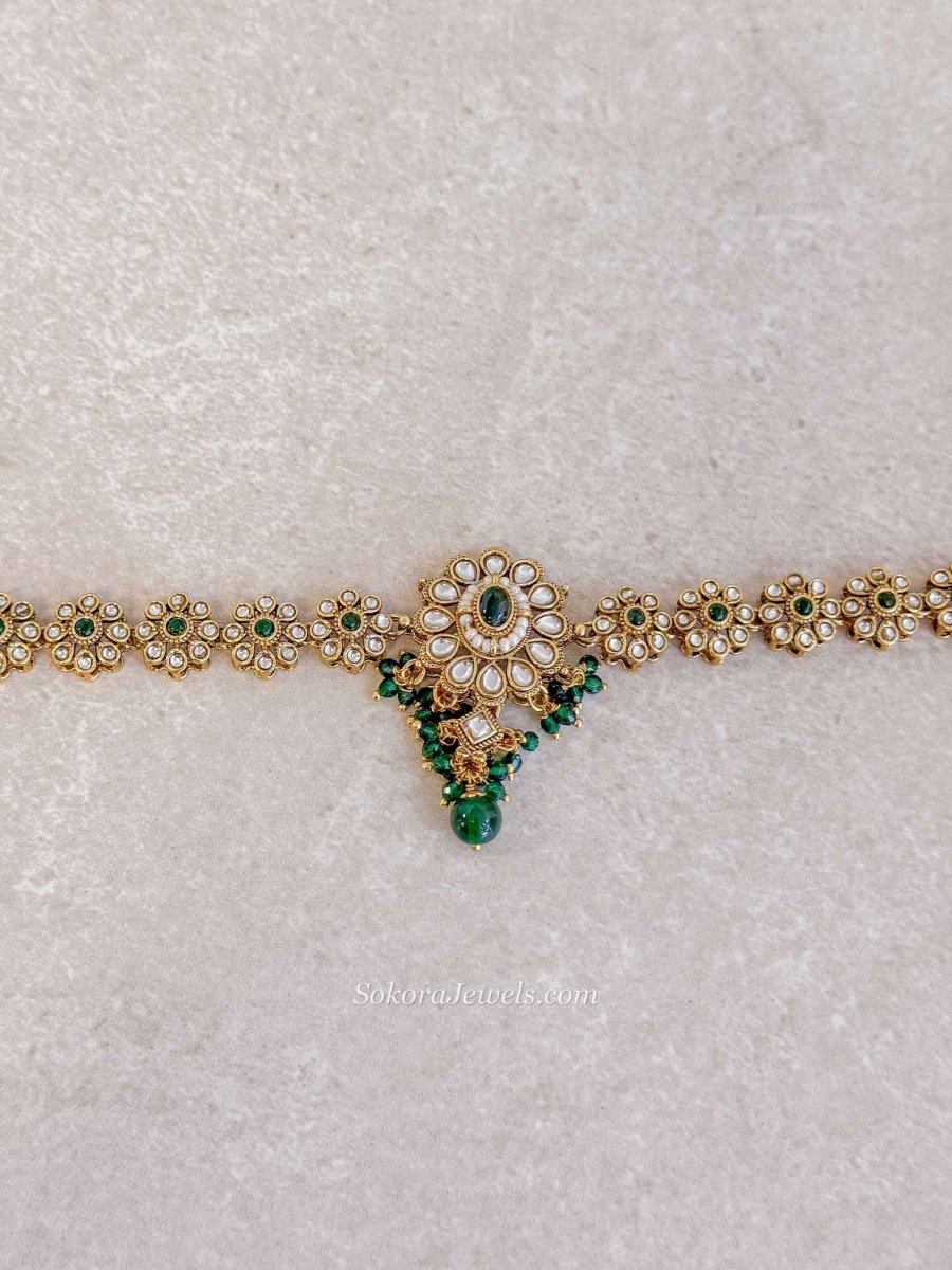 Kundan Headband - Green - SOKORA JEWELSKundan Headband - Green