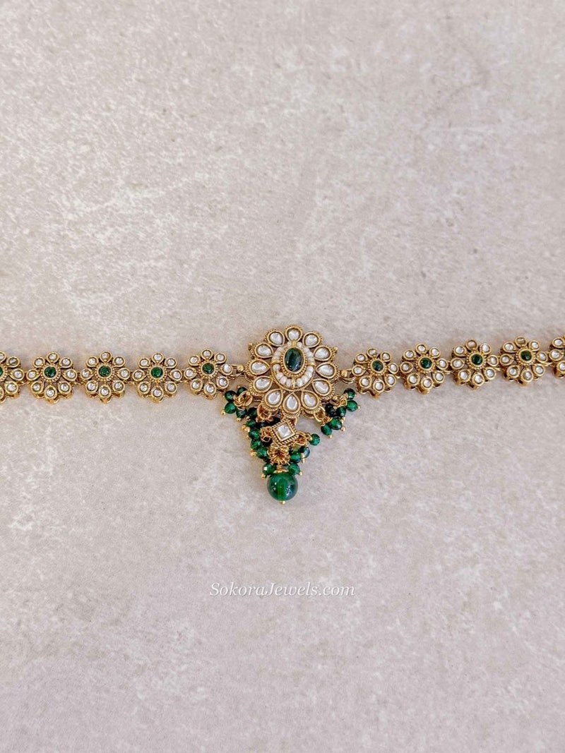 Kundan Headband - Green - SOKORA JEWELSKundan Headband - Green