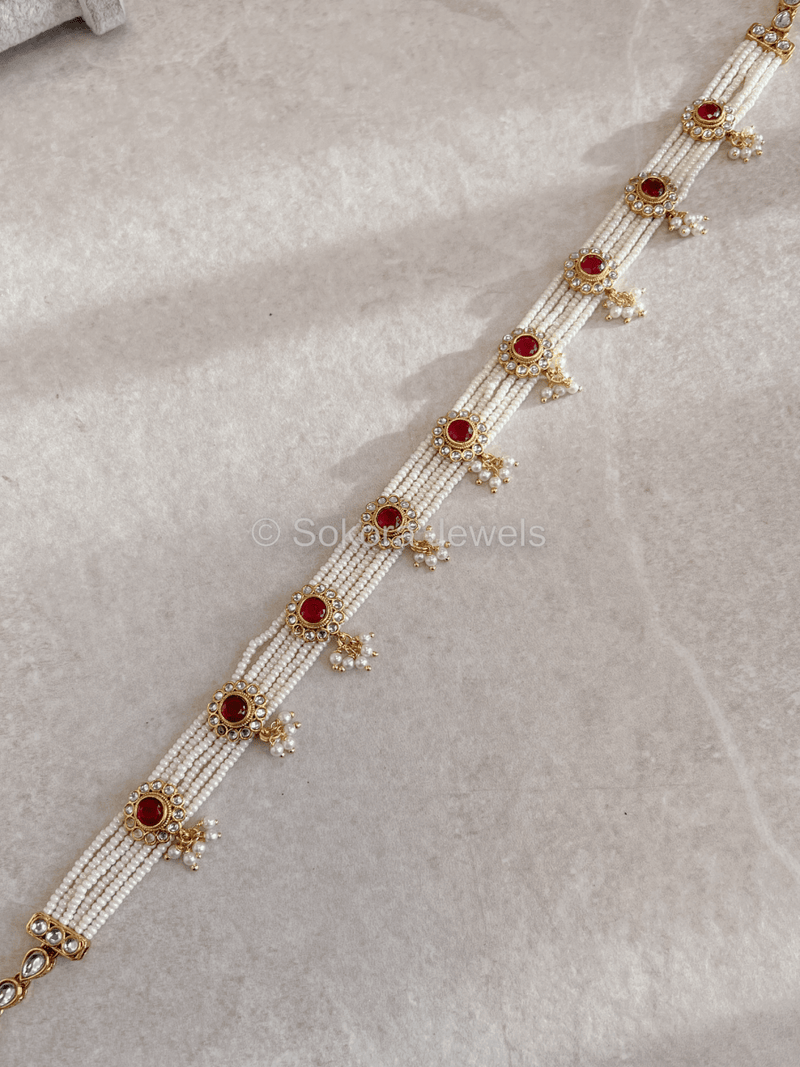 Kundan Headband with Maroon - SOKORA JEWELSKundan Headband with Maroon