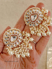 Kundan Large Pearl Drop Earrings - SOKORA JEWELSKundan Large Pearl Drop Earringsstuds and tops