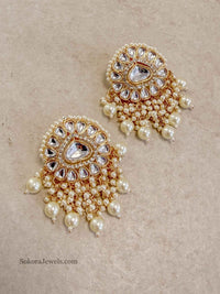 Kundan Large Pearl Drop Earrings - SOKORA JEWELSKundan Large Pearl Drop Earringsstuds and tops