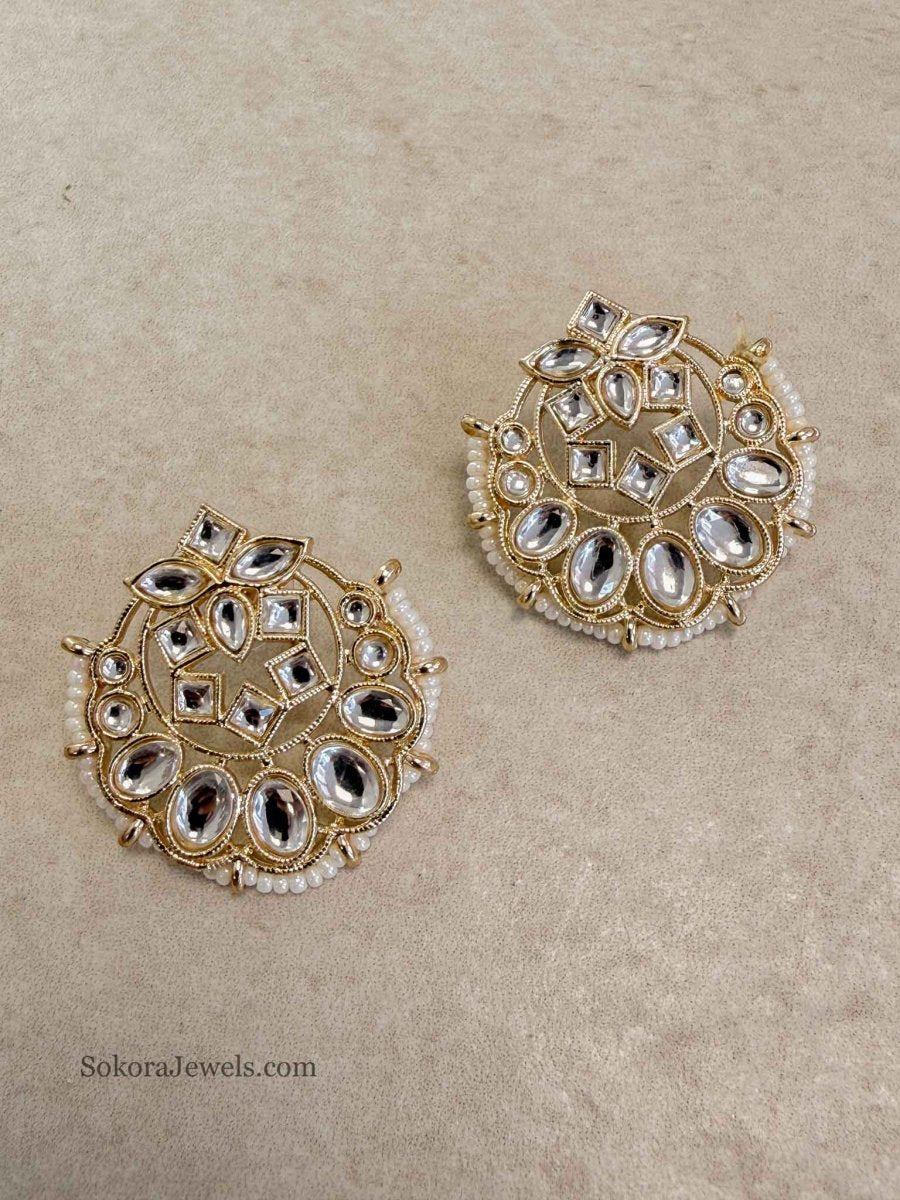 Kundan Large Stud Earrings - SOKORA JEWELSKundan Large Stud Earringsstuds and tops