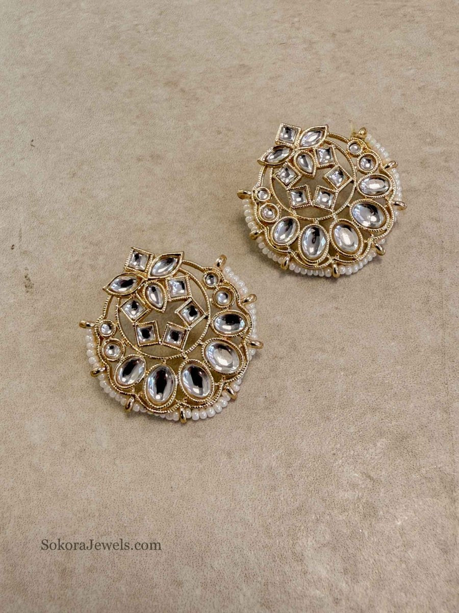 Kundan Large Stud Earrings - SOKORA JEWELSKundan Large Stud Earringsstuds and tops