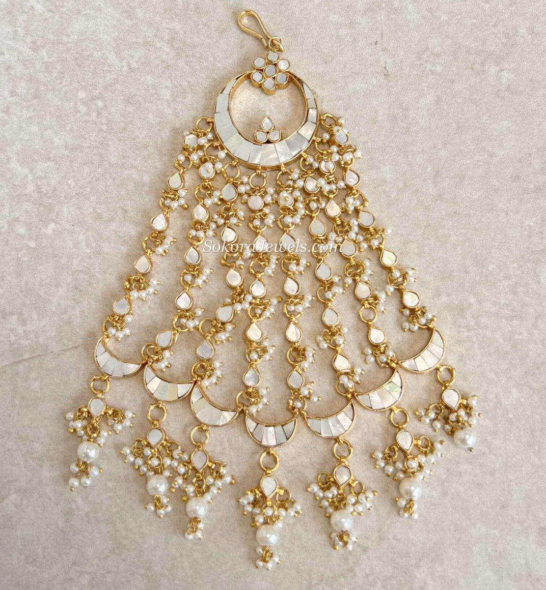 Kundan Mother Of Pearl Large Jhumar - SOKORA JEWELSKundan Mother Of Pearl Large Jhumar