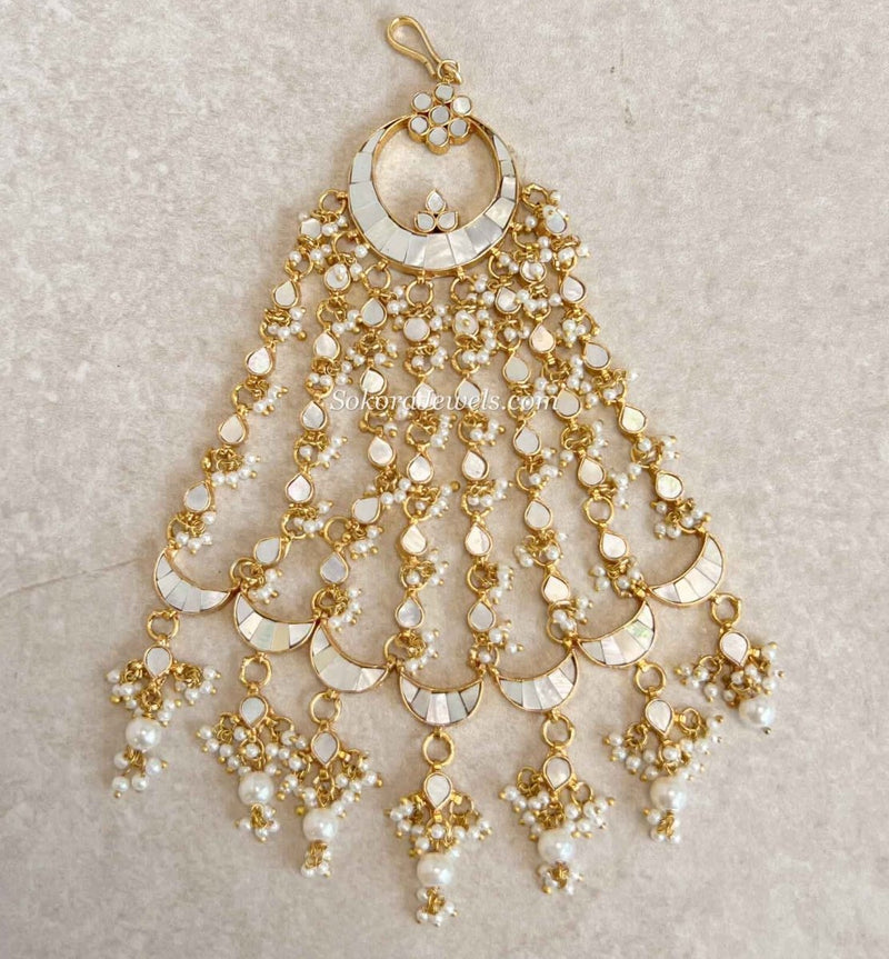 Kundan Mother Of Pearl Large Jhumar - SOKORA JEWELSKundan Mother Of Pearl Large Jhumar