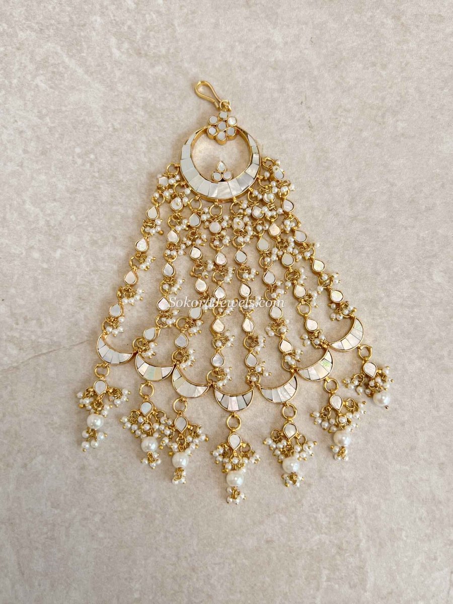 Kundan Mother Of Pearl Large Jhumar - SOKORA JEWELSKundan Mother Of Pearl Large Jhumar
