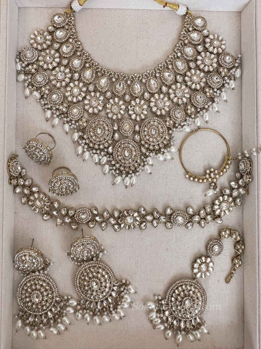 Kundan Pearl Bridal set with Headband - SOKORA JEWELSKundan Pearl Bridal set with Headband