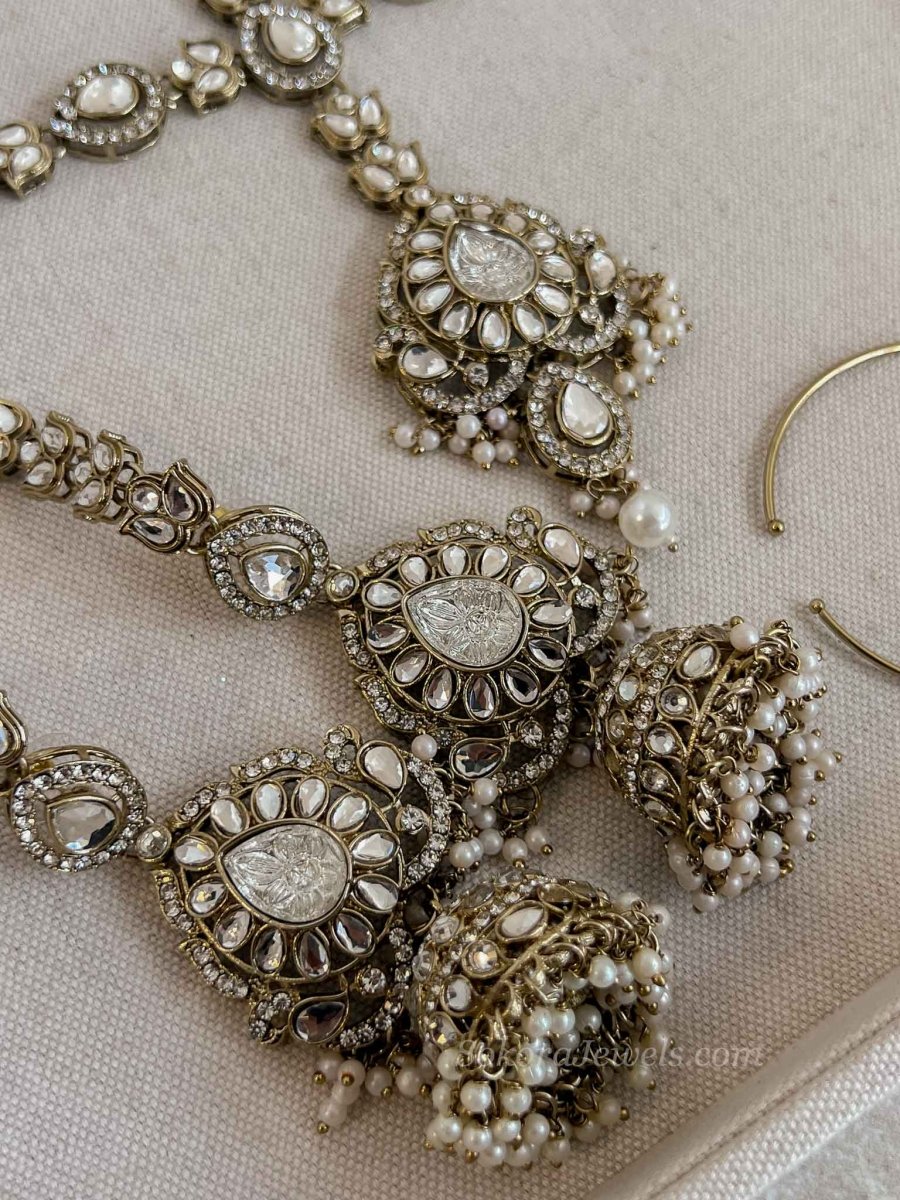 Kundan Pearl Bridal set with Headband - SOKORA JEWELSKundan Pearl Bridal set with Headband