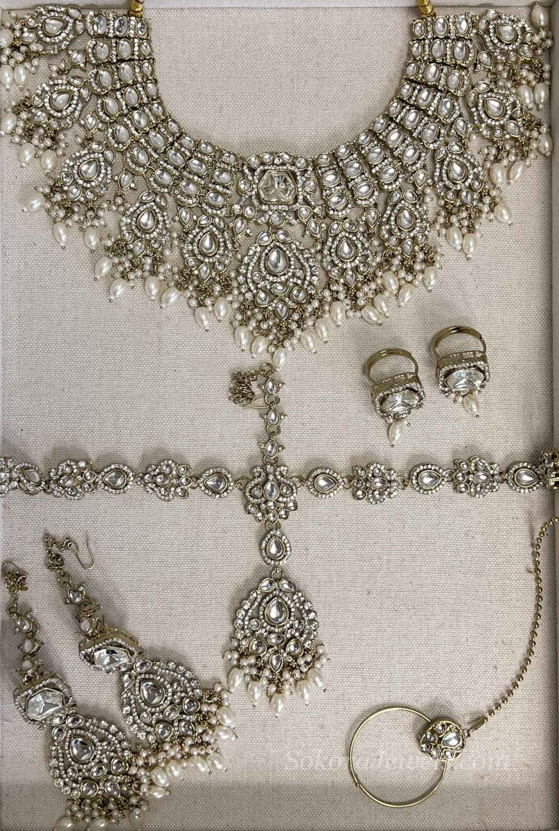Kundan Pearl Bridal set with Headband - SOKORA JEWELSKundan Pearl Bridal set with Headband