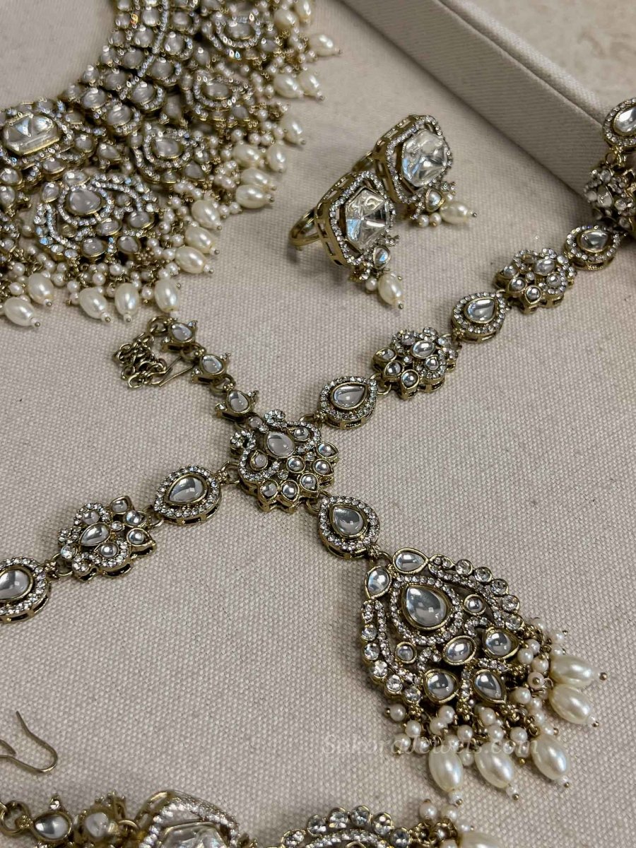 Kundan Pearl Bridal set with Headband - SOKORA JEWELSKundan Pearl Bridal set with Headband