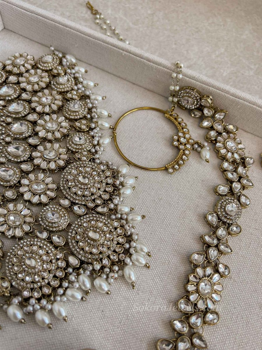Kundan Pearl Bridal set with Headband - SOKORA JEWELSKundan Pearl Bridal set with Headband