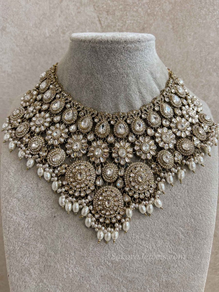 Kundan Pearl Bridal set with Headband - SOKORA JEWELSKundan Pearl Bridal set with Headband