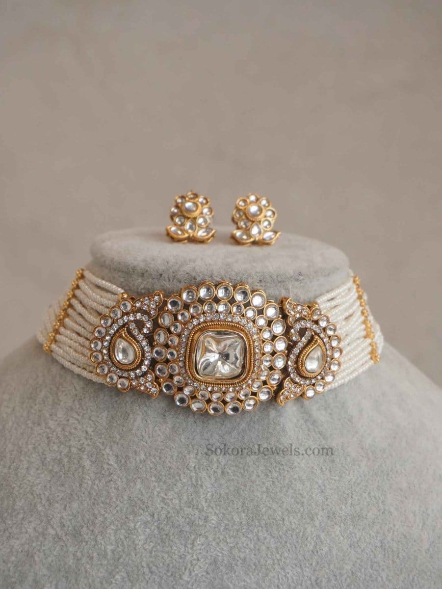 Kundan & Pearl Choker set - SOKORA JEWELSKundan & Pearl Choker setNECKLACE SETS