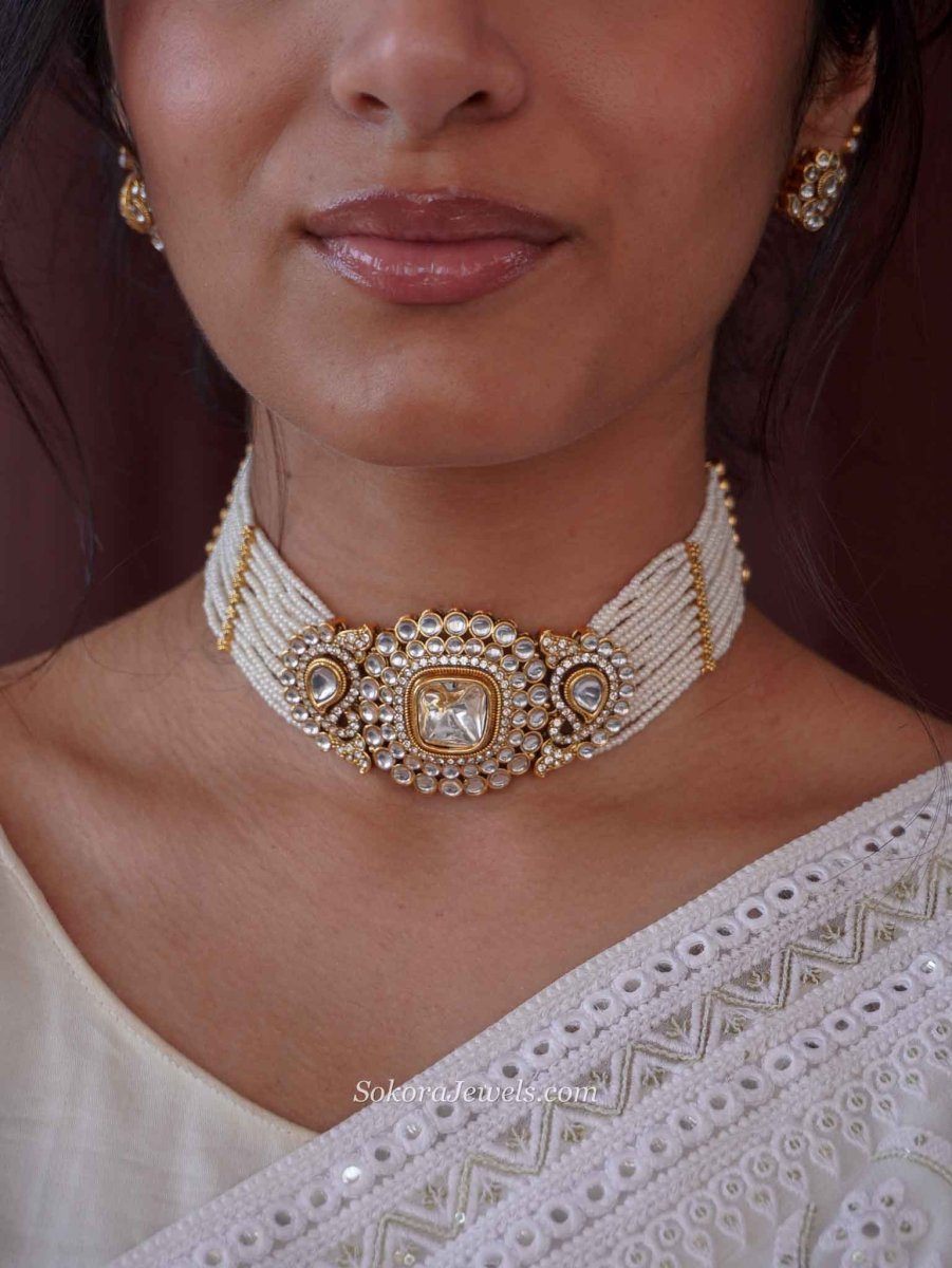 Kundan & Pearl Choker set - SOKORA JEWELSKundan & Pearl Choker setNECKLACE SETS