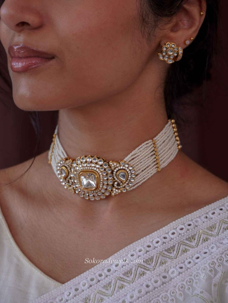 Kundan & Pearl Choker set - SOKORA JEWELSKundan & Pearl Choker setNECKLACE SETS