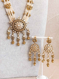 Kundan & Pearl Long Mala with Earrings - SOKORA JEWELSKundan & Pearl Long Mala with Earrings