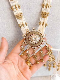 Kundan & Pearl Long Mala with Earrings - SOKORA JEWELSKundan & Pearl Long Mala with Earrings