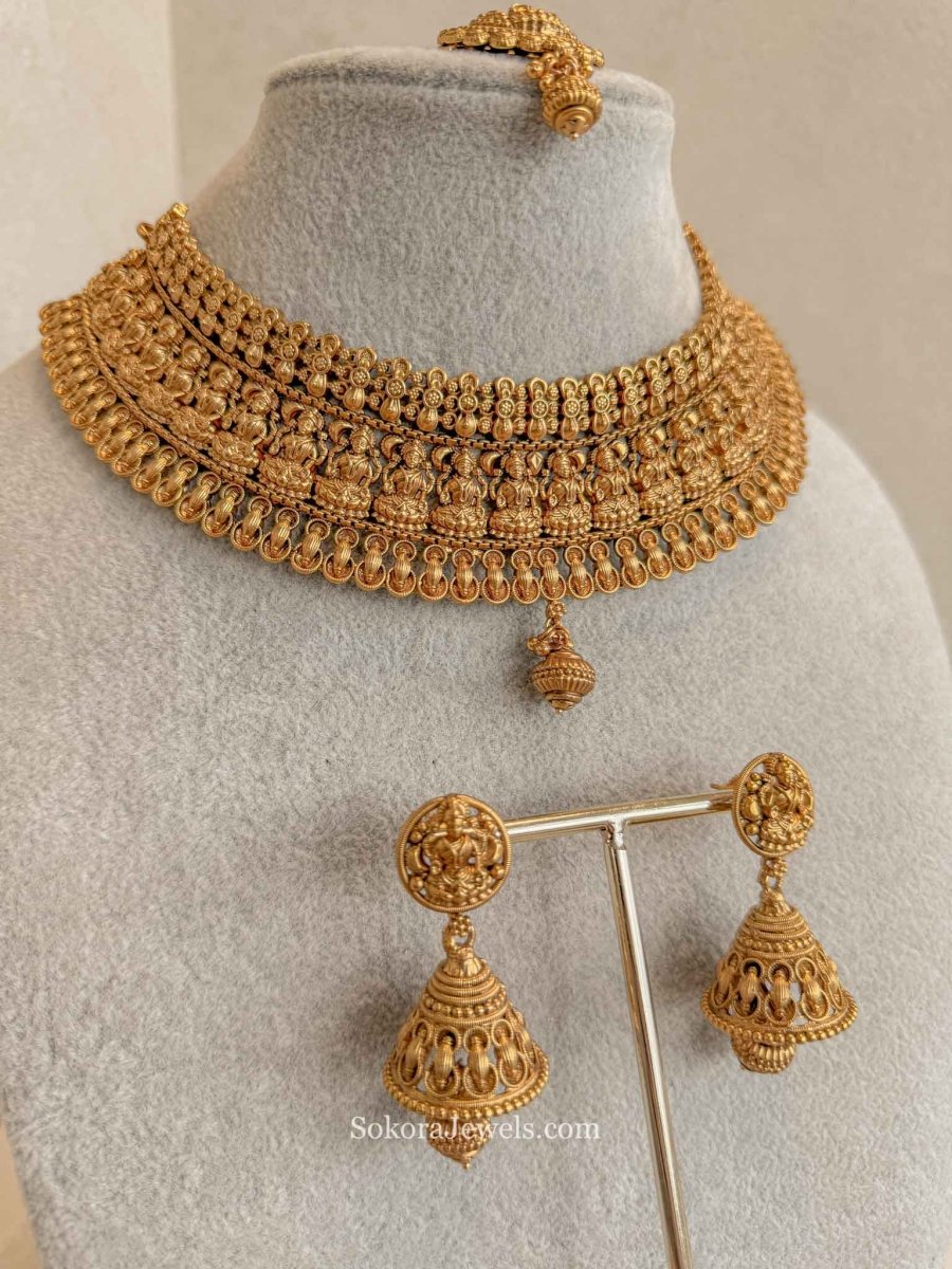 Lakshmi Motif Temple Bridal Necklace set - SOKORA JEWELSLakshmi Motif Temple Bridal Necklace set