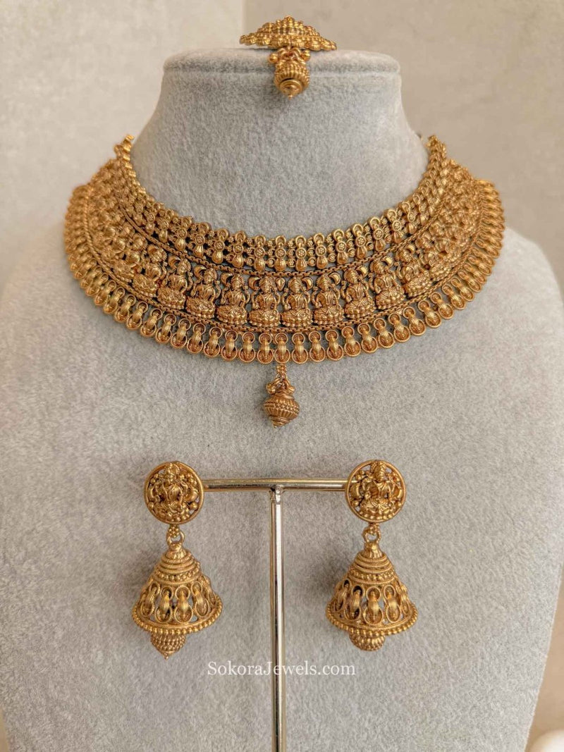 Lakshmi Motif Temple Bridal Necklace set - SOKORA JEWELSLakshmi Motif Temple Bridal Necklace set