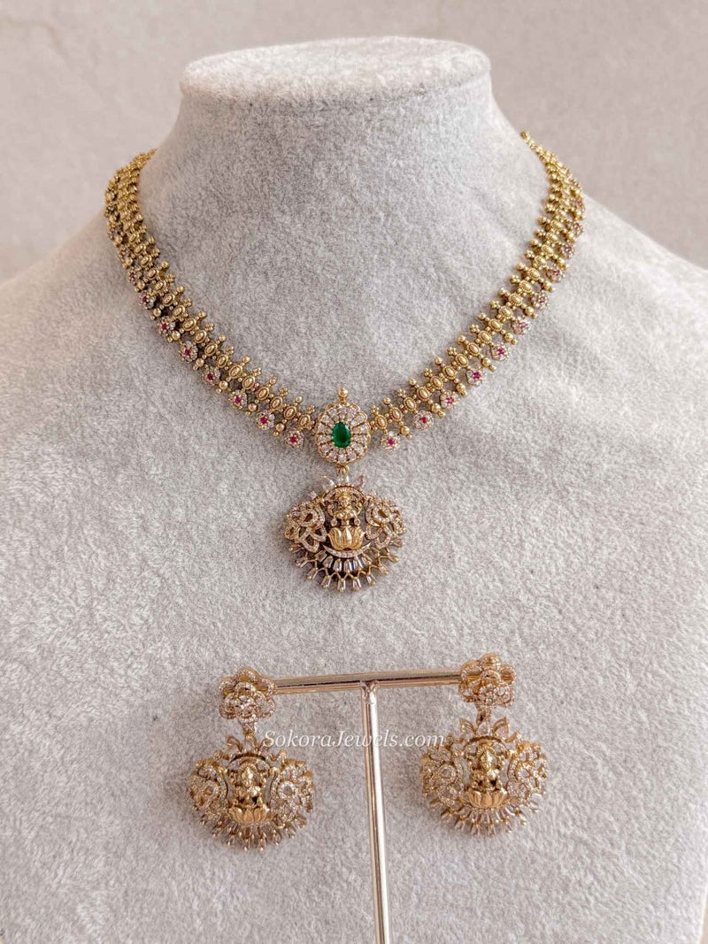Lakshmi Temple Jewellery Necklace Set - SOKORA JEWELSLakshmi Temple Jewellery Necklace Set