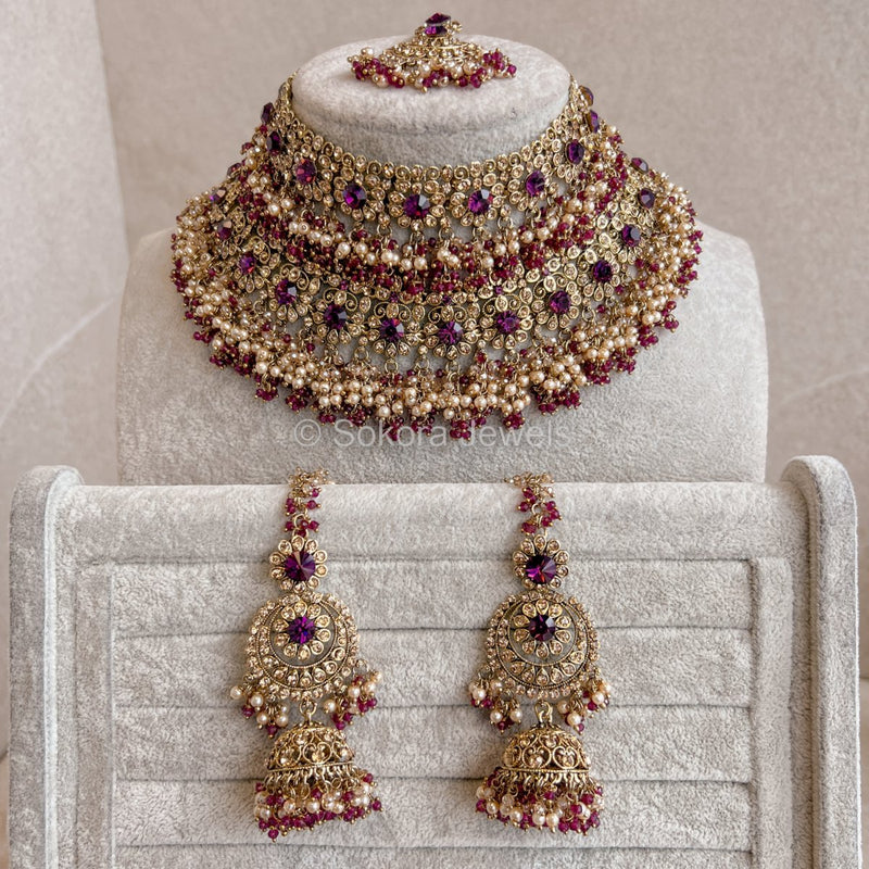 Lalita Double Bridal Necklace Set - Purple - SOKORA JEWELSLalita Double Bridal Necklace Set - Purplenecklace sets