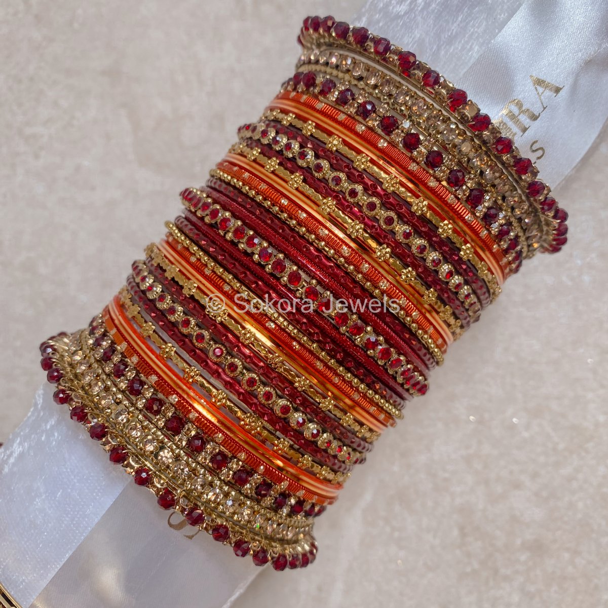 Lalita - Maroon & Orange Bangle Set - SOKORA JEWELSLalita - Maroon & Orange Bangle SetBANGLES