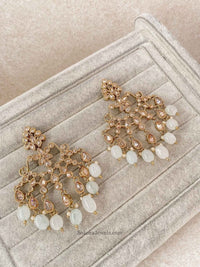 Large Antique Gold Earrings - Pale Grey - SOKORA JEWELSLarge Antique Gold Earrings - Pale Grey