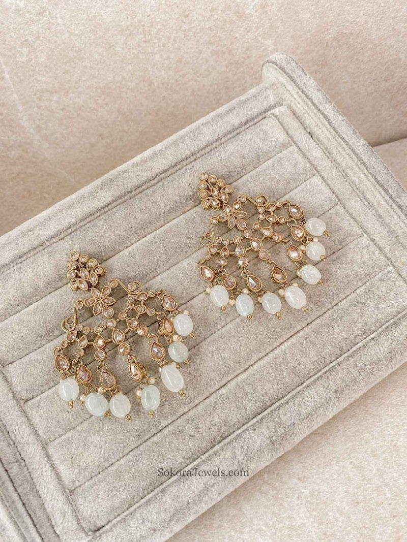 Large Antique Gold Earrings - Pale Grey - SOKORA JEWELSLarge Antique Gold Earrings - Pale Grey