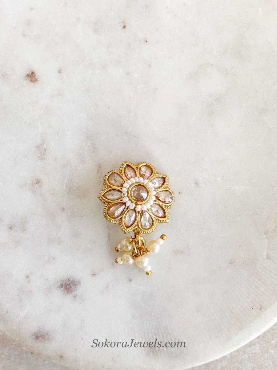 Large Bridal Floral Gold Nose ring - Slide type - SOKORA JEWELSLarge Bridal Floral Gold Nose ring - Slide type