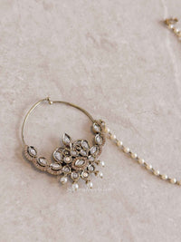 Large Bridal Kundan Pearl Nath (Non - Pierced) - SOKORA JEWELSLarge Bridal Kundan Pearl Nath (Non - Pierced)